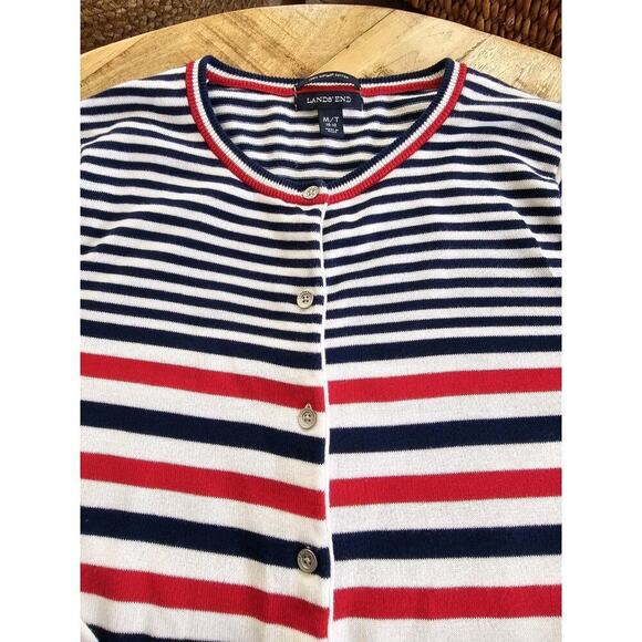 Lands' End Striped Cardigan Sweater Women's M Tall Americana USA - Picture 2 of 7